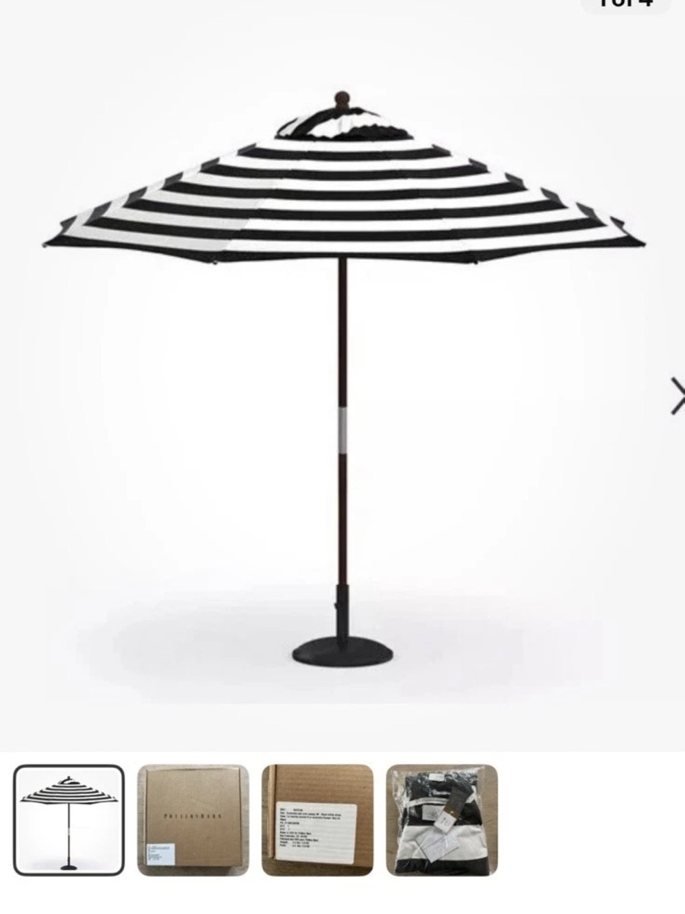 Pottery Barn Umbrella Replacement Canopy 9ft Sunbrella-Black/White Stripe NIB